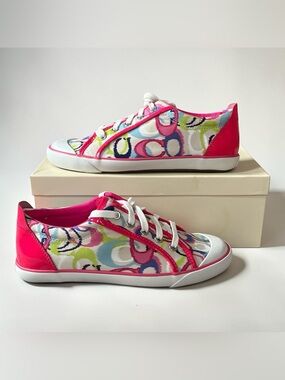 New Coach Barret Poppy Canvas Sneakers SignatureC Pattern Tennis Shoes